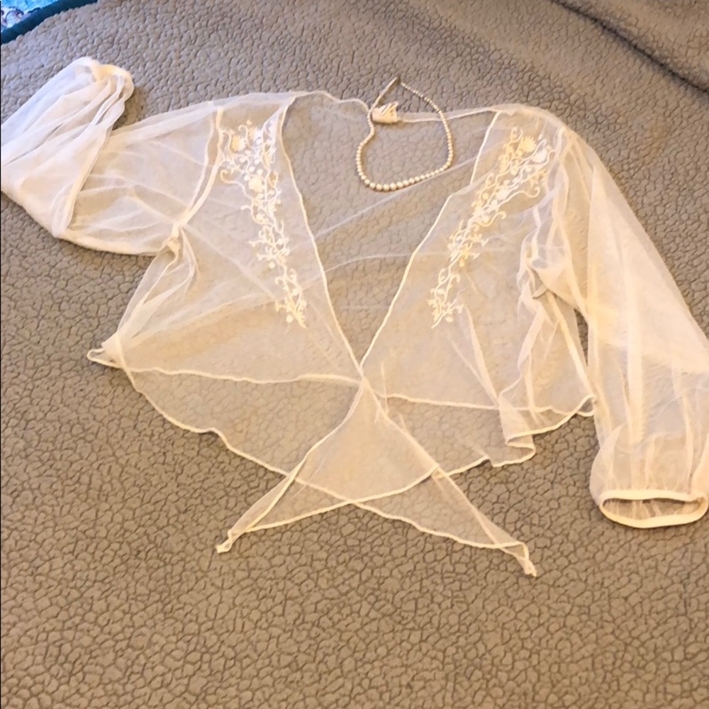 Sheer embroidery lace cover up shrug - Ivory